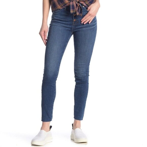 Madewell Denim - Madewell 9" Mid-Rise Skinny Jeans Button Fly Raw Hem Size 25 GUC I1684